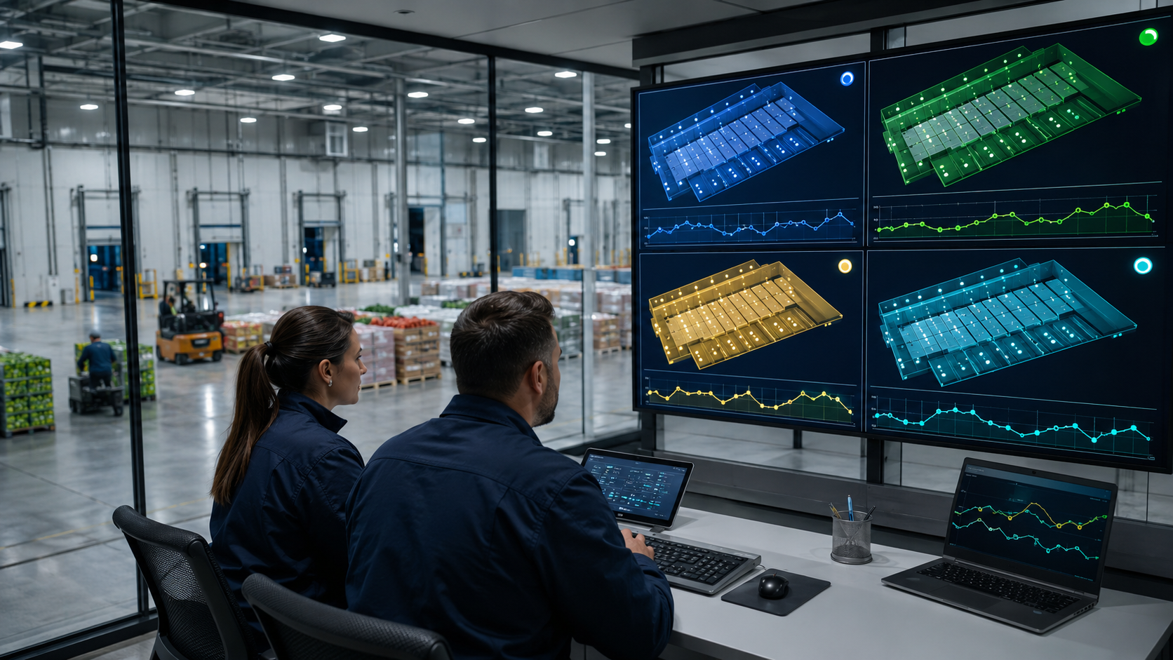 Tim prati temperaturne zone distributivnog centra na kontrolnim ekranima